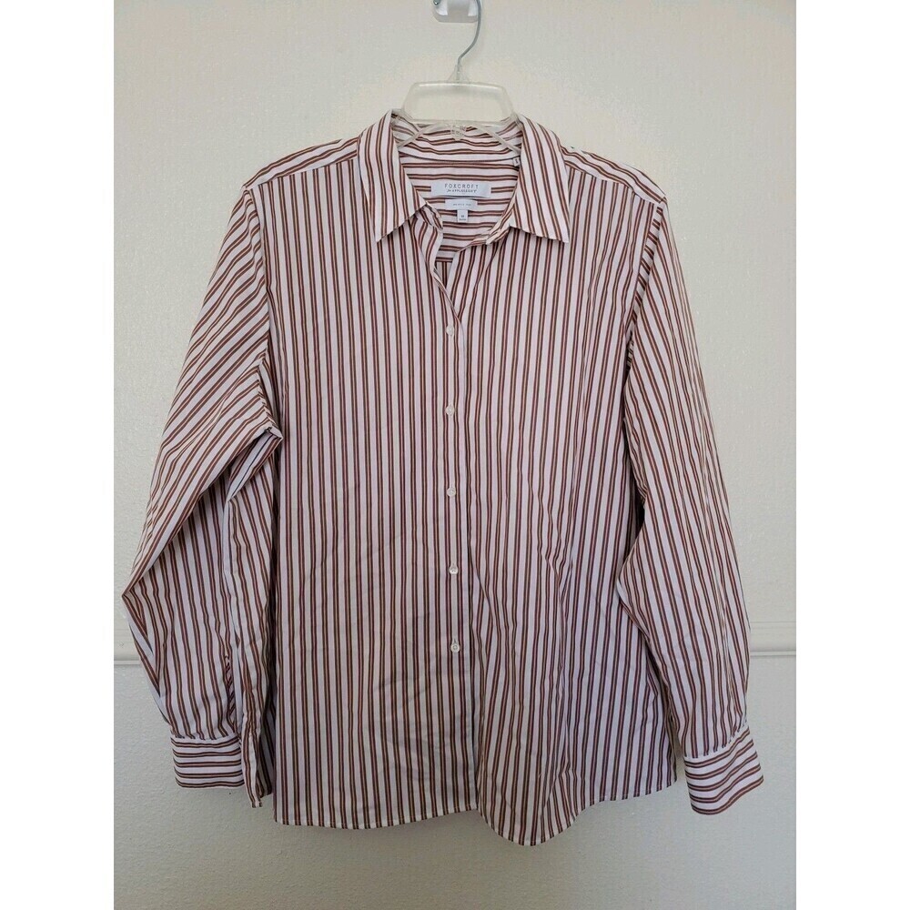 Foxcroft Appleseeds Women's Size 18 Wrinkle Free‎ Button up Shaped Shirt Striped